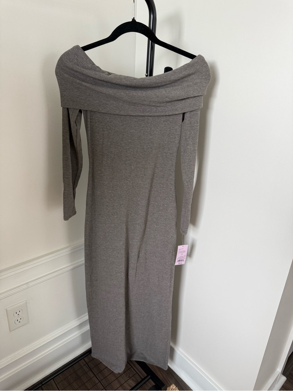 Target Off-Shoulder Long Sleeve Gray Knit Dress